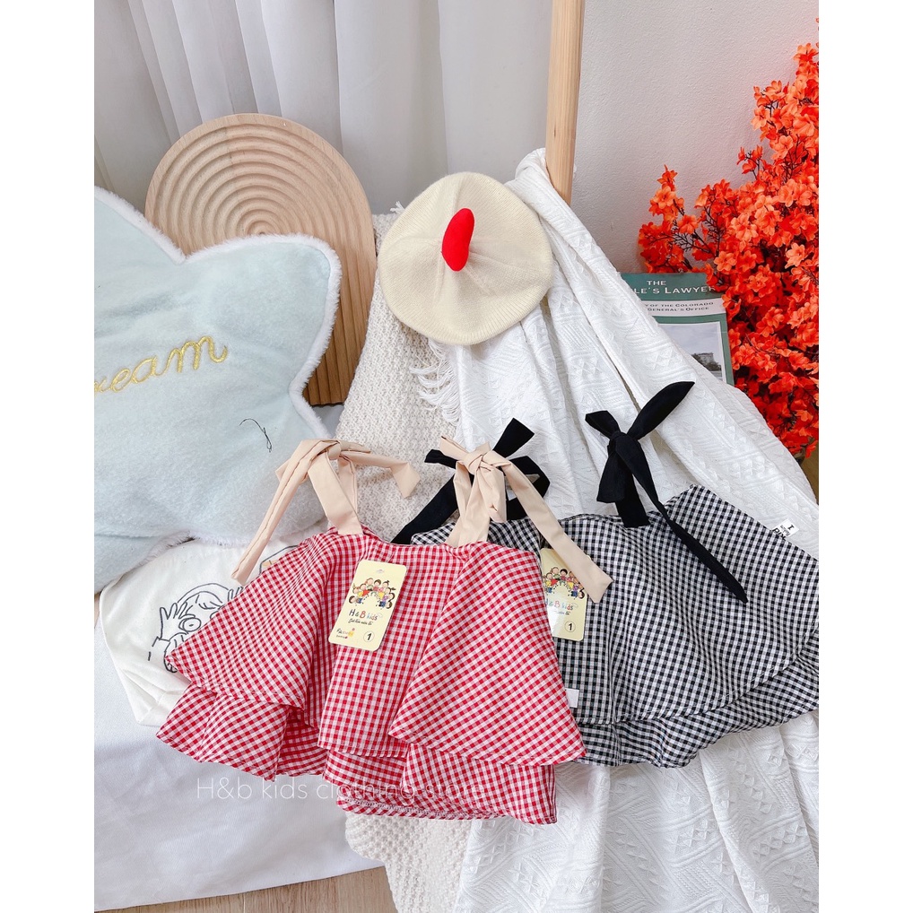 Sét Caro 2 dây   đỏ -đen  quần  thụng dài  - bộ quần áo trẻ em xinh xắn