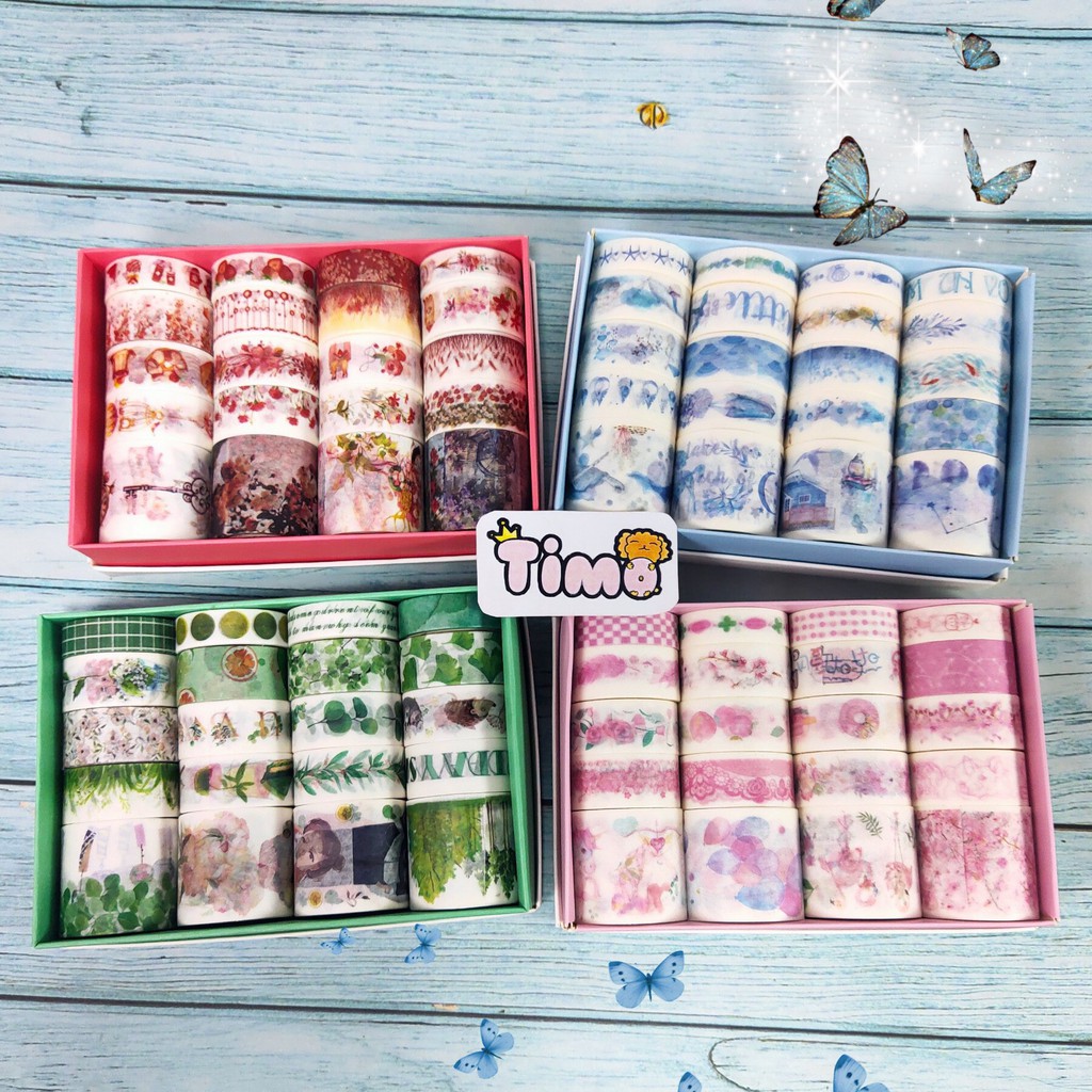 Hộp Washi Tape Và Set Washi Vintage Hình Dán Nhiều Chủ Đề Trang Trí Sổ Scrapbook Planner Takenote Cuộn Sticker Xinh