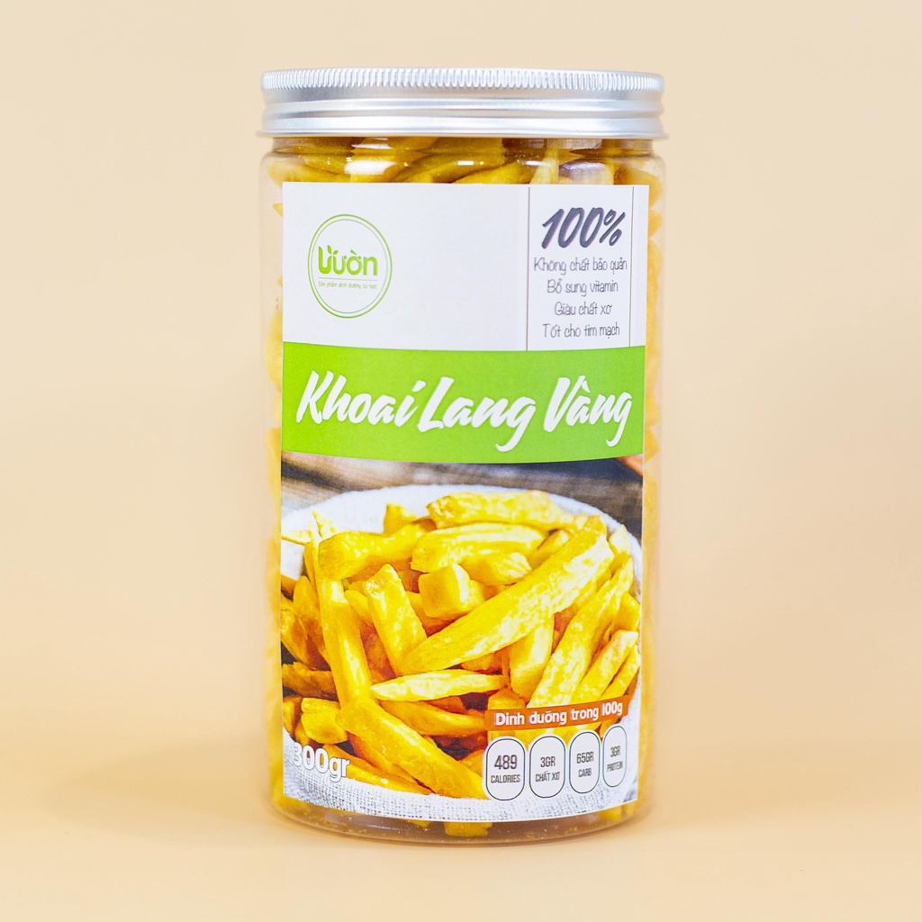 KHOAI LANG VÀNG SẤY GIÒN NGUYÊN MIẾNG KHÔNG ĐƯỜNG SIÊU NGON ĂN VẶT/ ĂN KIÊNG/ GIẢM CÂN LÀNH MẠNH 300GR - VƯỜN ORGANIC