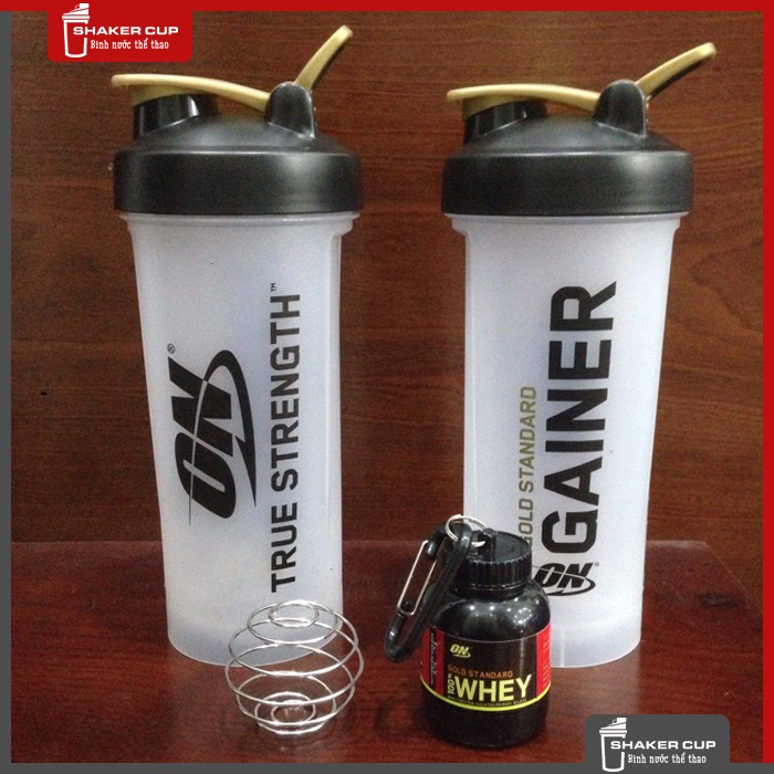 Bộ 2 sản phẩm bình nước shake bottle 1.2 Lít  và hộp đựng whey ishake protein funnel ON Gold Standard