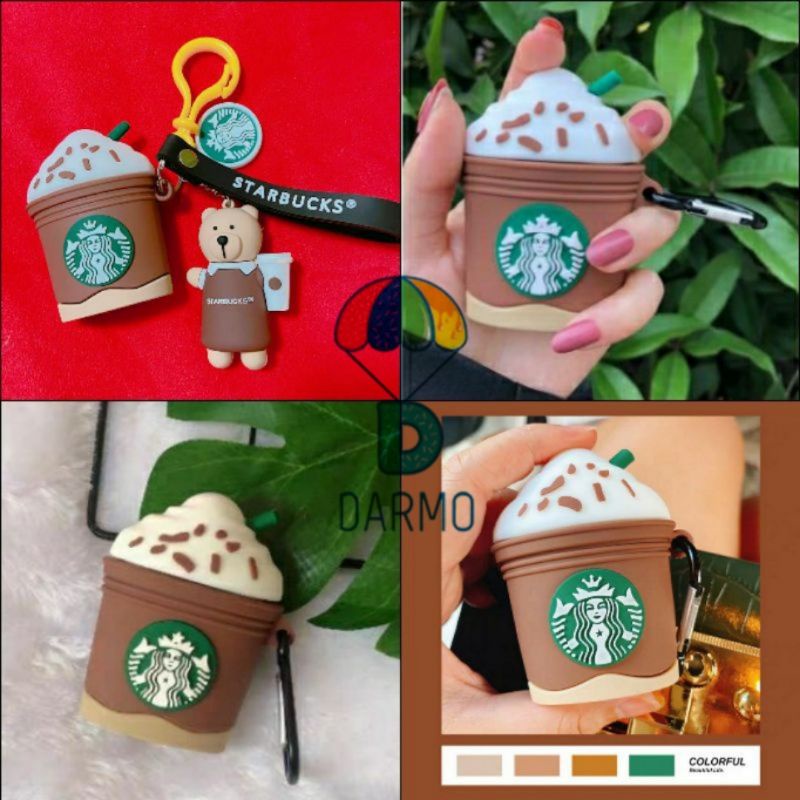 (Order 10 ngày) Case bảo vệ Airpods Pro/1/2/ Freebuds 3 cốc cà phê frappuccino starbucks kèm móc khóa