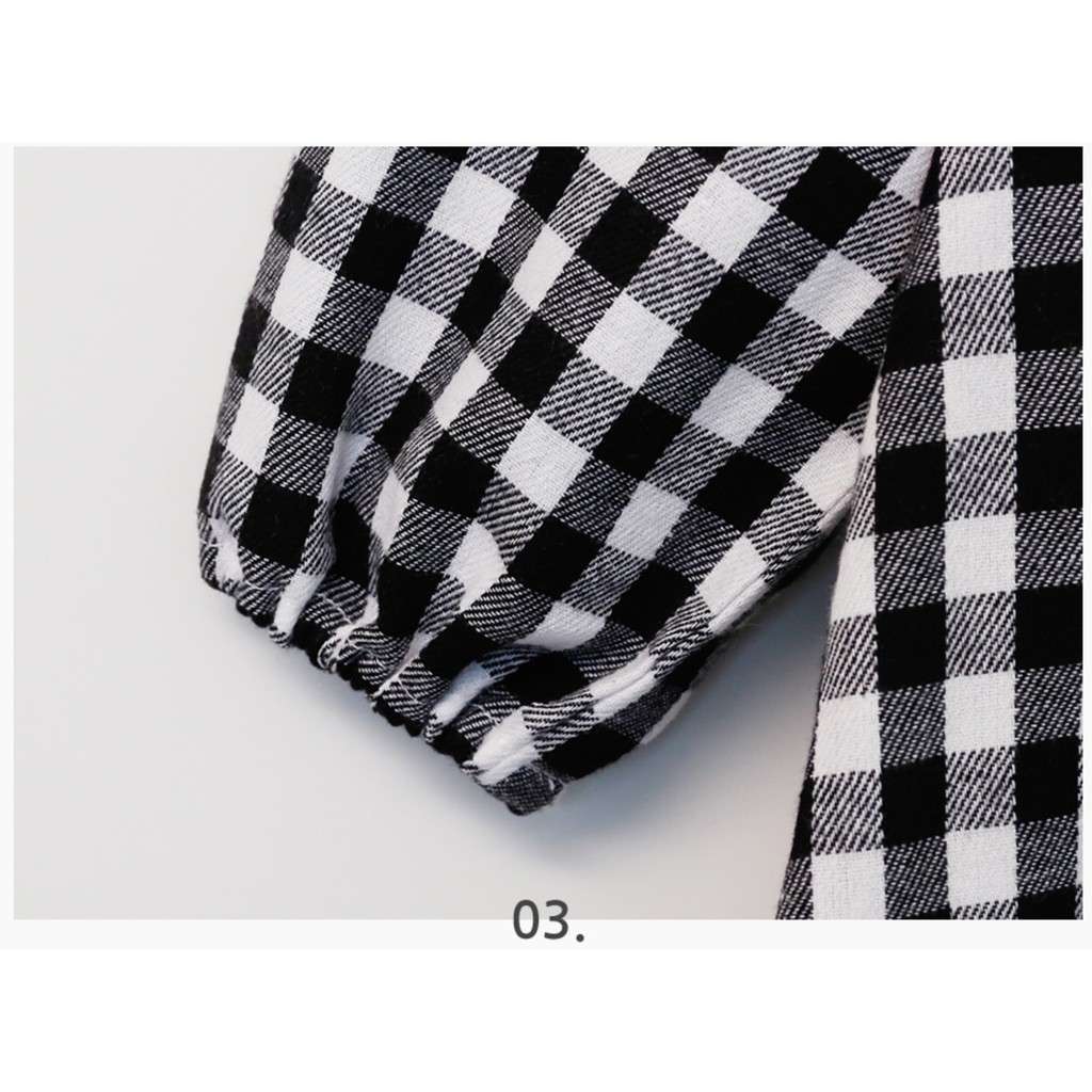 Váy bé gái Hàn Quốc Bebezoo dài tay _ Caro thêu hoa