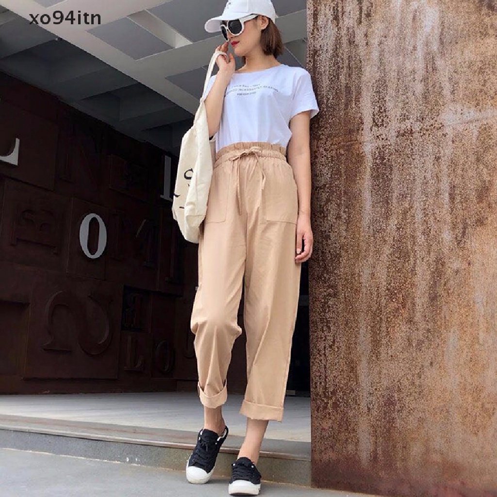 【tn】 Women Cotton Elastic Waist Loose  Wide Leg Pants Long Trousers Palazo Linen .