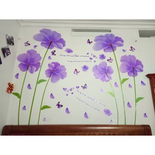decal dán tường bộ đôi hoa tím