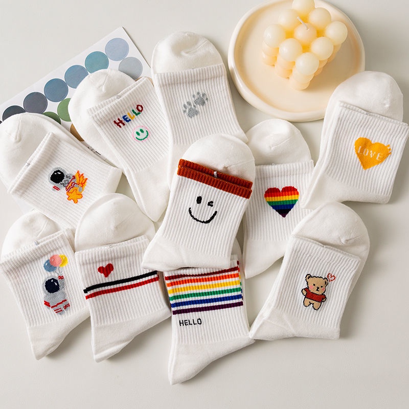 Vớ nữ cổ cao ROBANA trắng trơn họa tiết đơn giản cho nữ