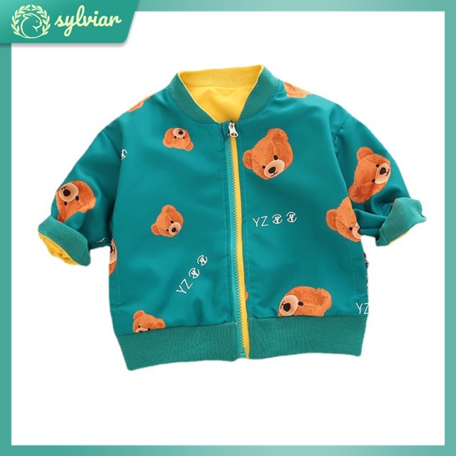 Áo Khoác Cardigan Hai Mặt Có Khóa Kéo In Họa Tiết Hoạt Hình Dễ Thương Cho Bé 1-6 Tuổi