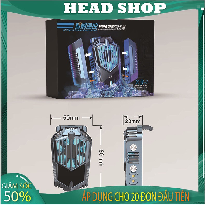 Quạt tản nhiệt gaming 2 PIN SẠC sò lạnh cho điện thoại X3A siêu mát HEAD SHOP