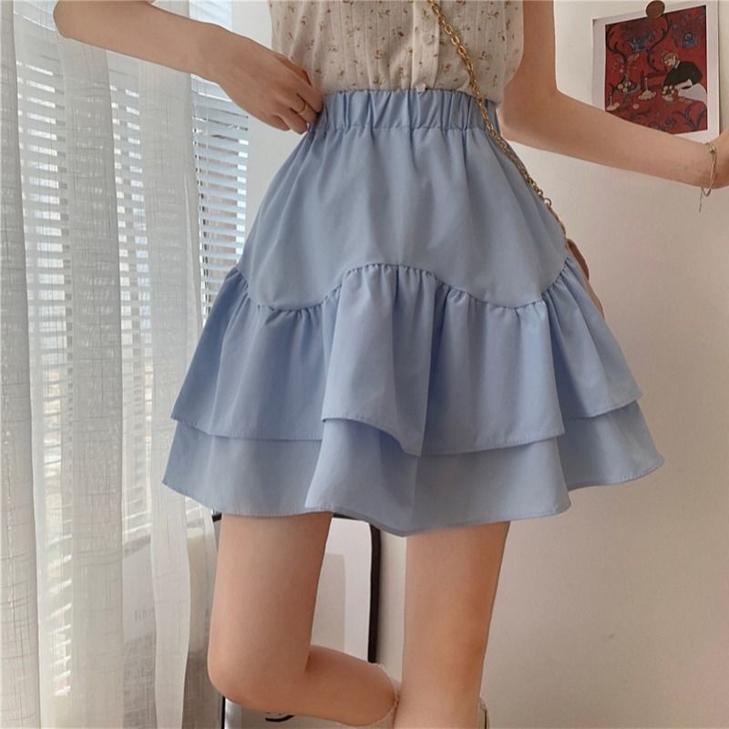 Chân Váy Chữ A Lưng Cao Nhún Bèo Thời Trang Mùa Hè Cho Nữ