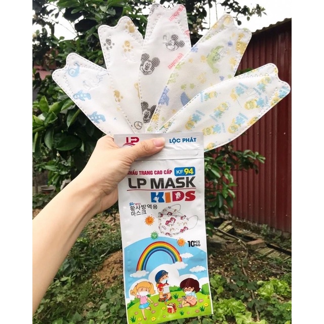 KHẨU TRANG KF94 4D CHO BÉ, TRẺ EM TỪ 2-12 TUỔI, kháng khuẩn, chống bụi mịn, combo 10 - 50 - 100 - 200 cái.