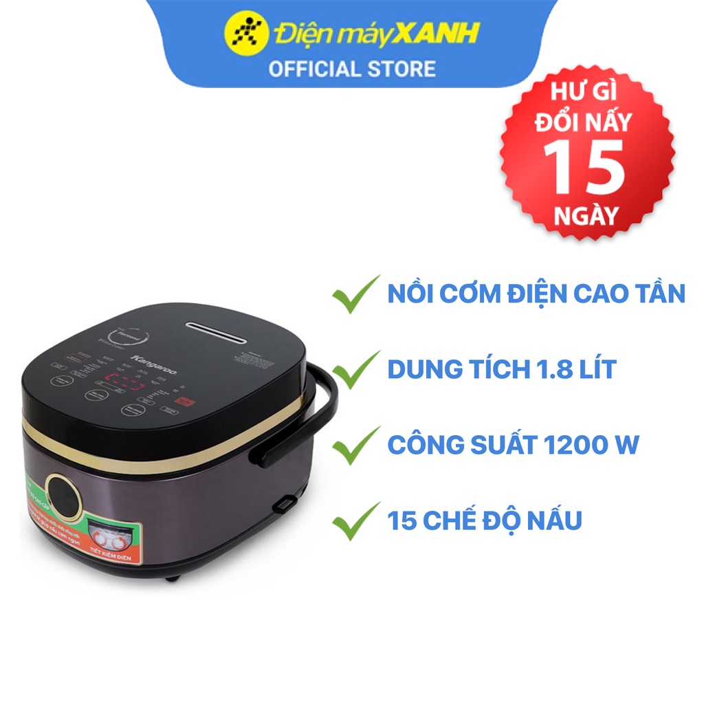 [Mã ELHADEV giảm 4% đơn 300K] Nồi cơm điện cao tần Kangaroo KG599N 1.8 lít 1200 W