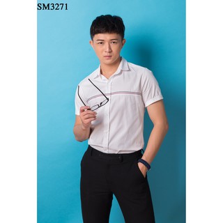 ÁO SƠ MI NAM TAY NGẮN SỌC NGANG NGỰC