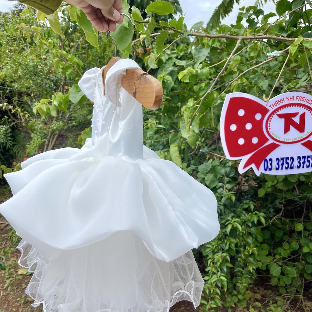 Váy Bé Gái Trắng Đính Hạt Trai đáng yêu - Váy Công Chúa Thanh Nhi Fashion TN11722001