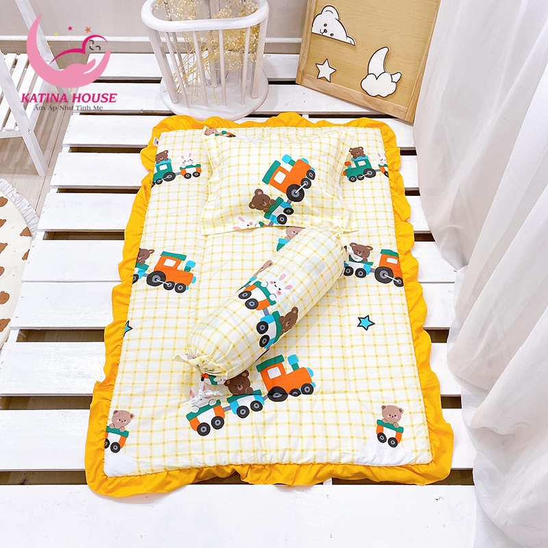 Bộ gối nệm cho bé 1-4 tuổi, chất vải Cotton thoáng mát, thấm hút tốt, nệm bèo đáng yếu với nhiều họa tiết dễ thương