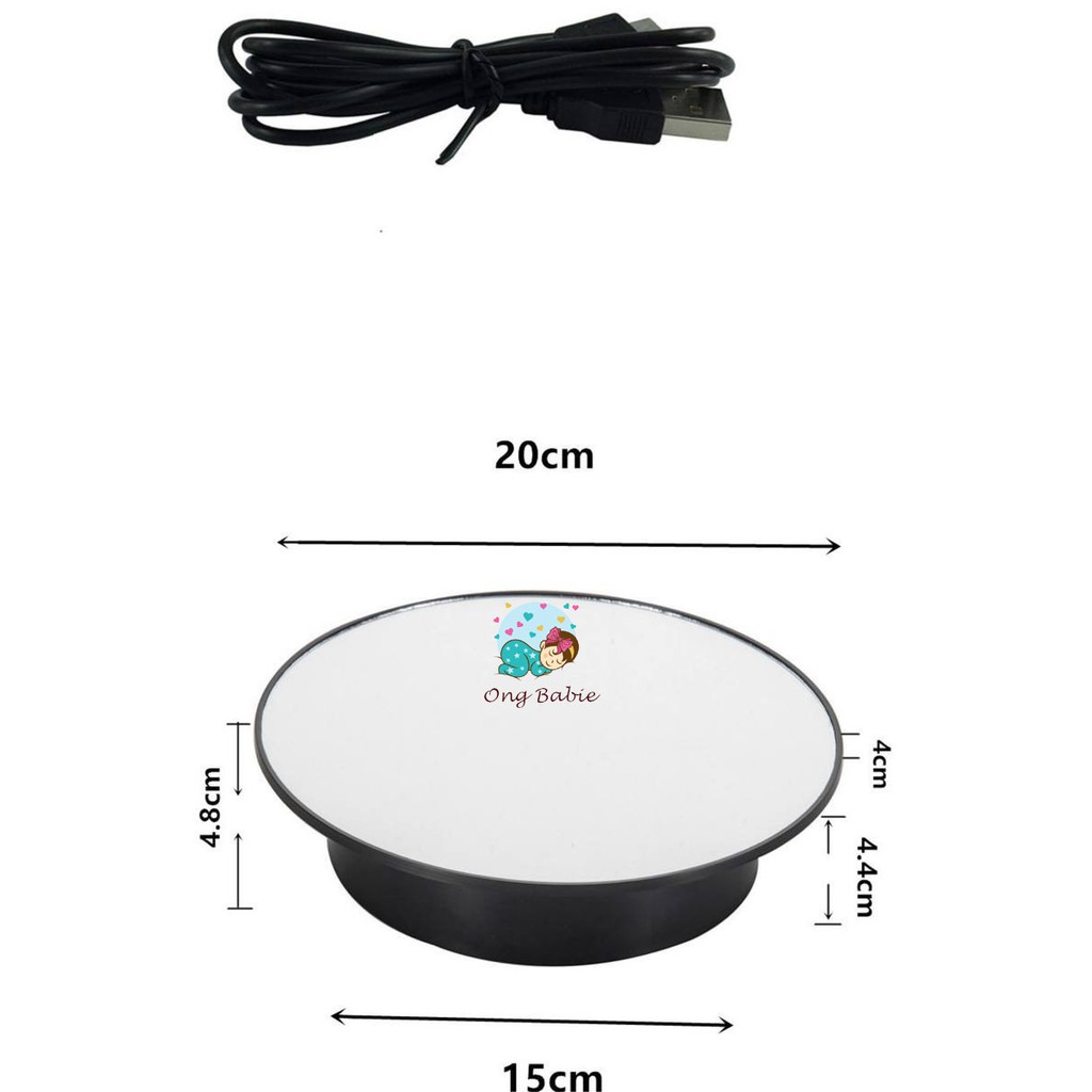 BÀN XOAY, ĐẾ XOAY TRƯNG BÀY SẢN PHẨM 20CM, DÙNG PIN HOẶC ĐIỆN 220V, TẢI 1,5KG ONGBABIE.SHOP