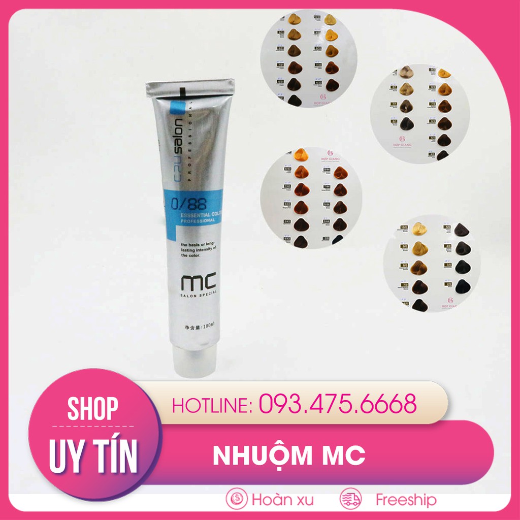 Nhuộm MC 100ml, màu tối phủ bạc tốt, màu sáng lên chuẩn, có dưỡng phục hồi quá trình nhuộm