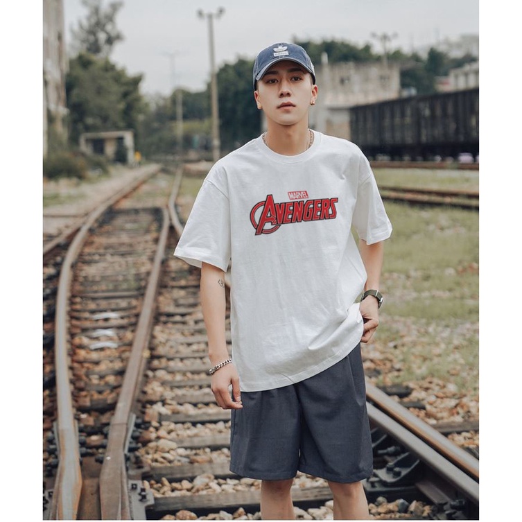 Áo thun tay lỡ form rộng nam nữ biểu tượng #AVENGERS dáng unisex xuông, áo phông rộng unisex trắng basic ovsersize