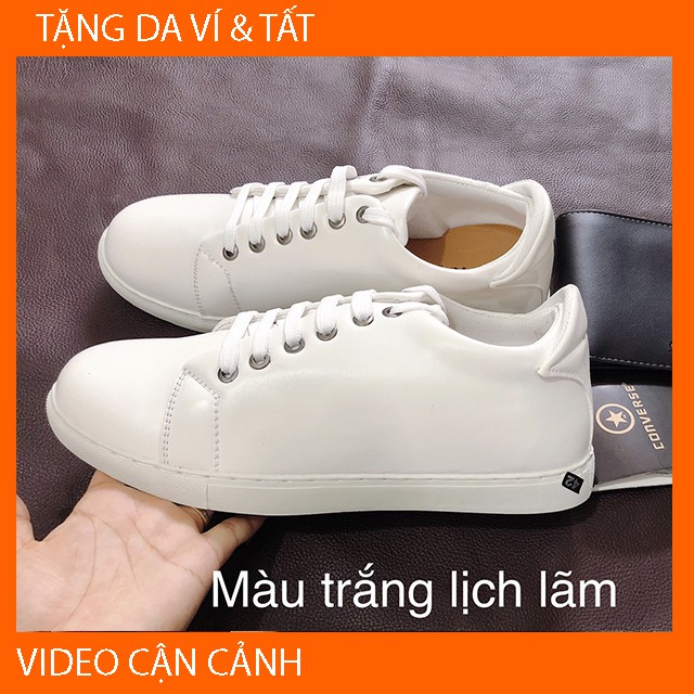 [Tặng Ví Da &amp; Tất] Giày Thể Thao Nam Màu Trắng Độn Đế Tăng Chiều Cao 5cm Cá Tính Lịch Lãm Sang Trọng