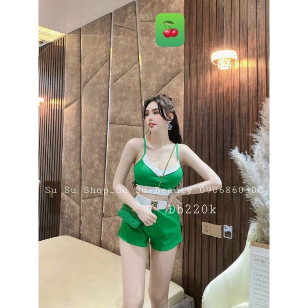 Set bộ nữ 2 dây croptop quần đùi phối màu siêu hot