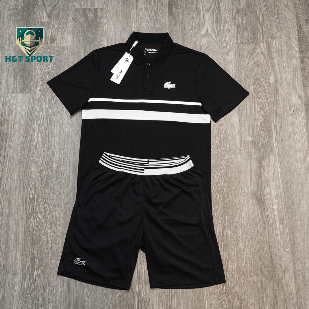 Bộ Thể Thao Nam Set Lacoste Đen Kẻ Trắng thoáng mát , Đồ Thể Thao Cao Cấp HTsport