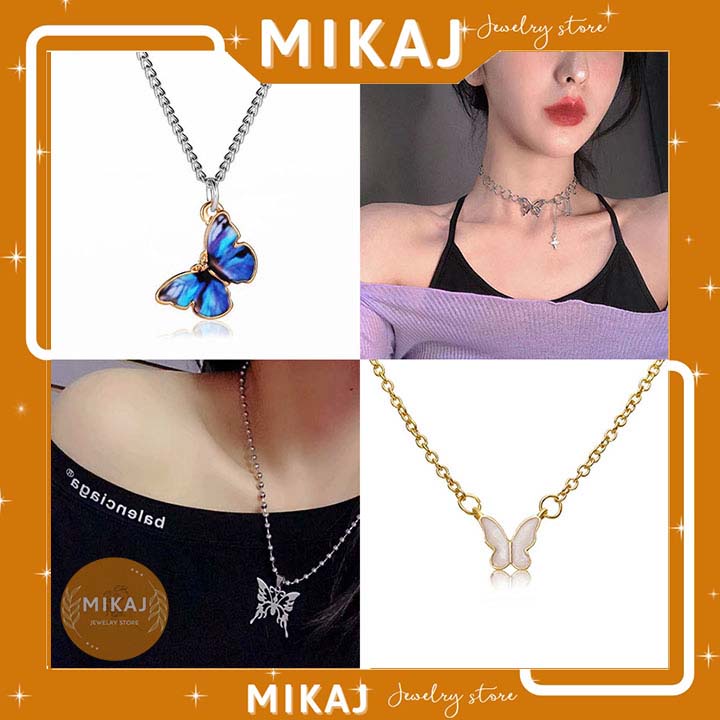 Dây chuyền nữ đẹp titan không gỉ hàn quốc cá tính choker màu bạc cặp đôi bạn thân hiphop hình bướm MIKAJ STORE