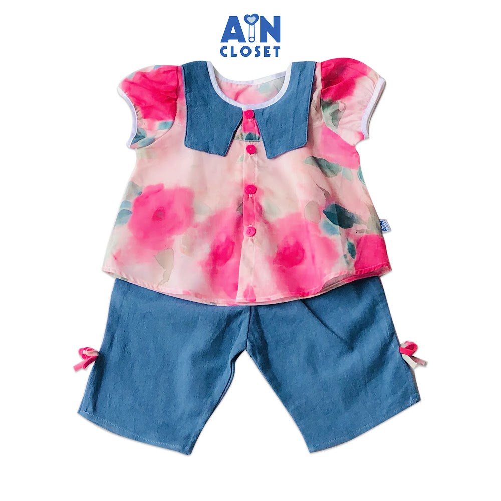 Bộ quần áo lửng bé gái họa tiết Hoa Hồng cotton boi - AICDBG4PALDU - AIN Closet