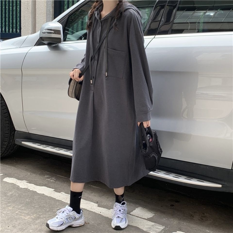 Đầm Hoodie Dáng Rộng Dài Tay Phong Cách Hàn Quốc Mới Cho Nữ