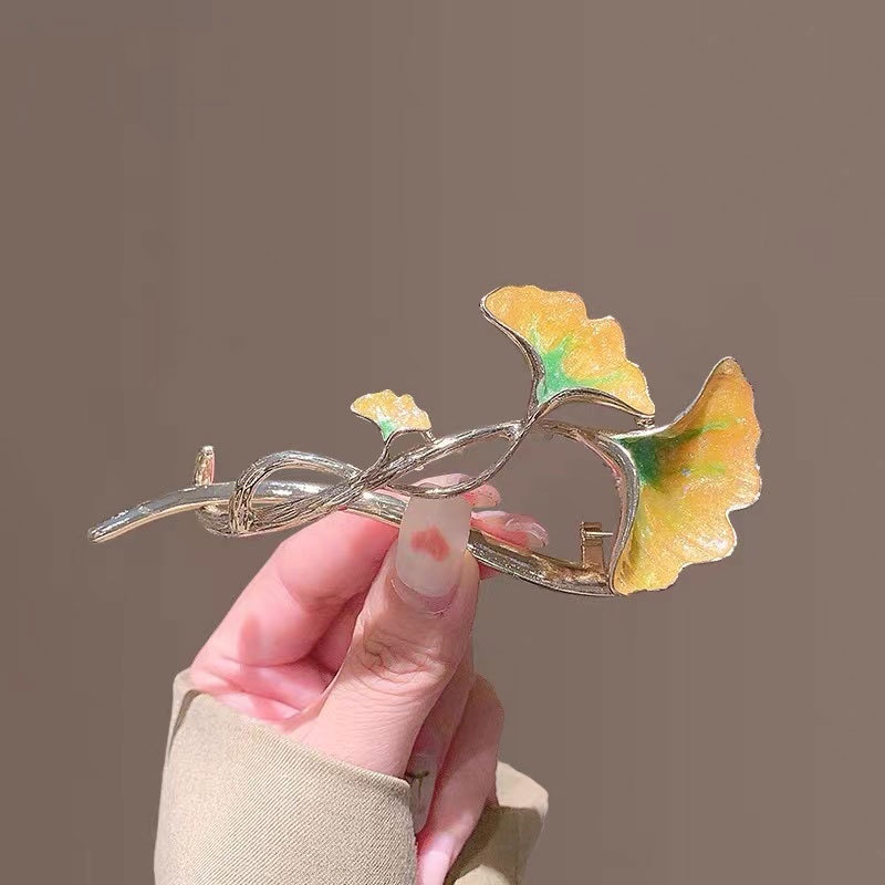 Kẹp Kim Loại Cao Cấp Hình Lá Cây Ginkgo Thời Trang