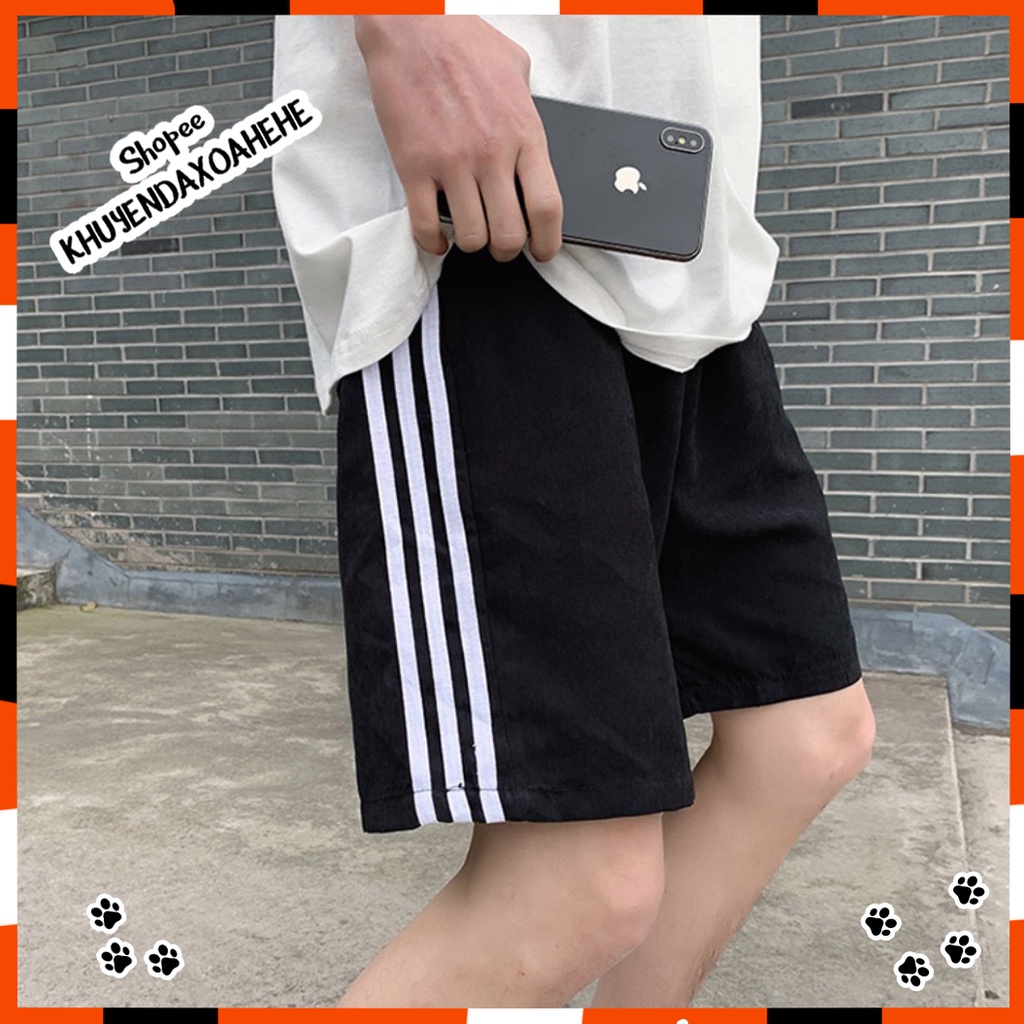 Q006 Quần đùi đen nam nữ 3 vạch ống rộng cạp chun dây rút ulzzang, quần short thun co giãn thể thao unisex