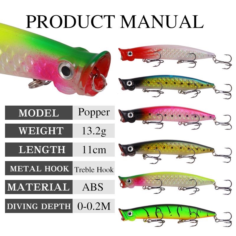 Mồi giả POPPER câu nổi mặt nước chuyên Chẽm, Vòn, Vược, Mú 11cm -13.2