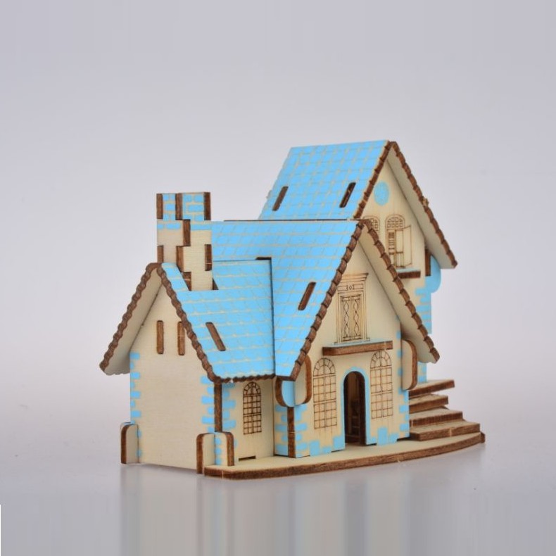 Mô hình lắp ráp 3D gỗ - Mini blue house cắt laser