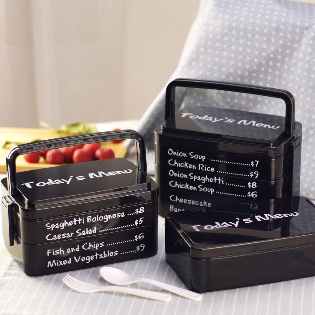 Hộp đựng cơm 2 tầng có quai kèm muỗng, nĩa thích hợp cho nhân viên văn phòng, học sinh, sinh viên.