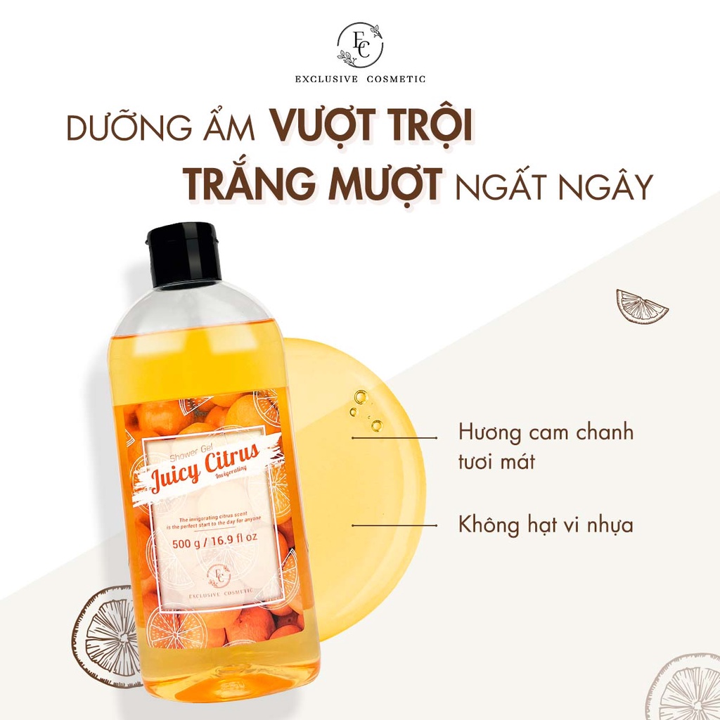 Sữa Tắm Sáng Da Exclusive Cosmetic Hương Cam Chanh Juicy Citrus 500g