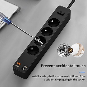 Ổ Điện Wiwu Power Strip Socket With U01 4 AC 3 USB 20w PD Ngăn Trẻ Em Chạm Vào, Dây Cáp Dày và Bền - Hàng Chính Hãng
