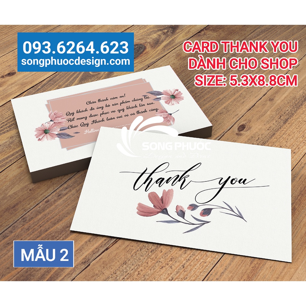 Mẫu 2 - Card thank you, thiệp cám ơn, card cảm ơn khách hàng cho shop - In Song Phước