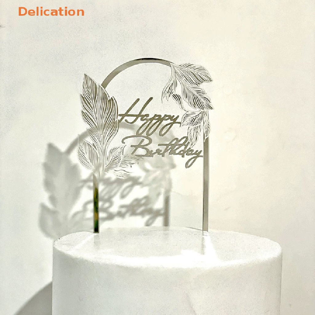 Que Cắm Bánh Kem Bằng acrylic Khắc Chữ Happy Birthday Màu Vàng