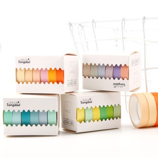 Set 6 cuộn băng dính washi tape màu sắc trang trí planner