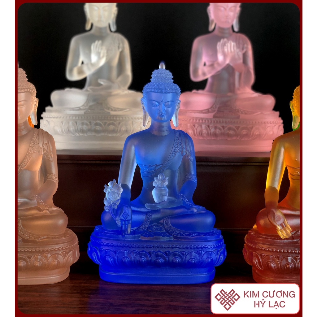 Bộ Tượng Phật Dược Sư Mật Tông [Kim Cương Hỷ Lạc] Lưu Ly 12Cm