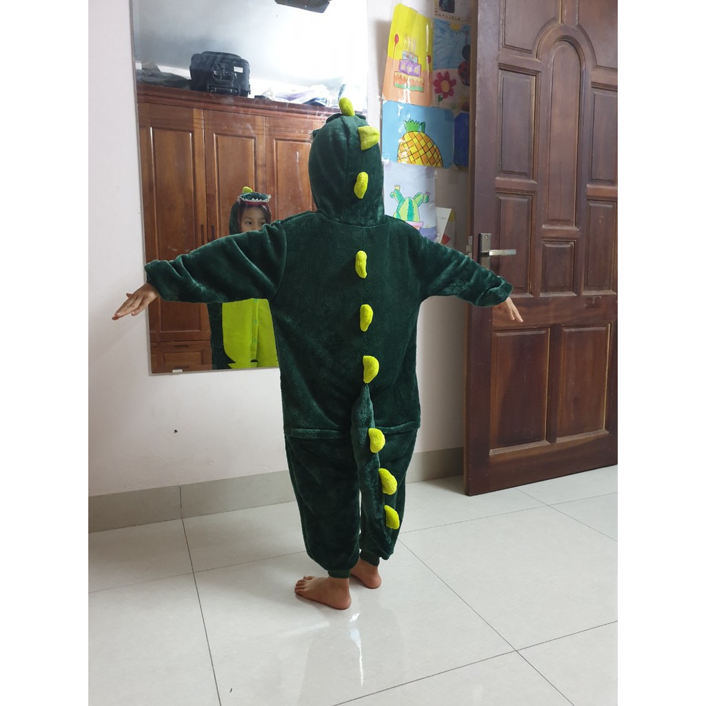 Bộ Đồ Khủng Long xanh liền thân lông mịn Pijama dành Cho Người Lớn và Trẻ Em Hoạt hình Cosplay Kigurumi Onesie