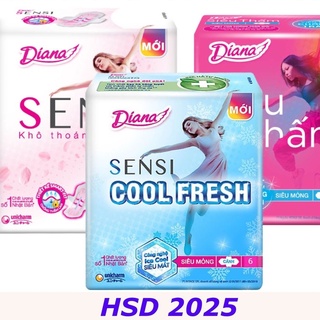 COMBO 10 MIẾNG (5 Gói) - Băng vệ sinh Diana Cool Fresh / Siêu Thấm / Sensi Siêu Mỏng - CÓ CÁNH - DATE 2025