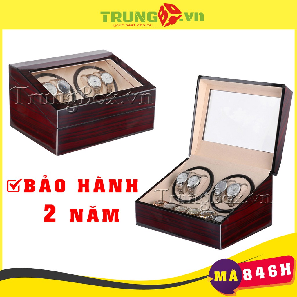 [MOTOR NHẬT] Hộp Đựng Đồng Hồ Cơ 4 Xoay 6 Tĩnh Vỏ Gỗ Sơn Mài Cánh Gián - Mã 846H