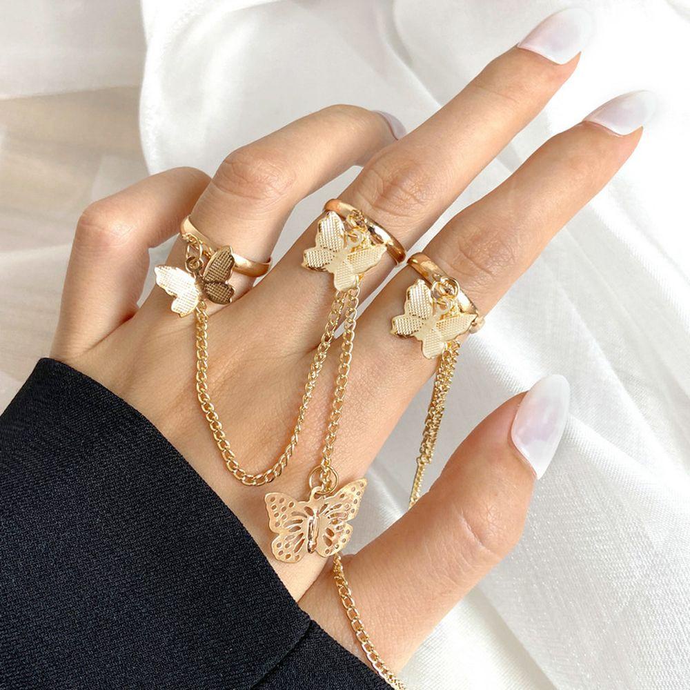 Nhẫn Đeo Khớp Ngón Tay Dạng Hở Nhiều Lớp Hình Chiếc Lá Phối Dây Xích Cá Tính Dành Cho Nữ