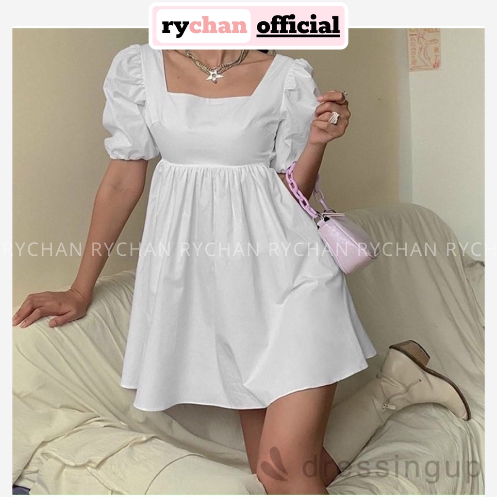 Đầm Babydoll Màu Trắng Cổ Vuông Tay Ngắn Phồng Cực Hot Hit [ẢNH THẬT CUỐI] - DX9897