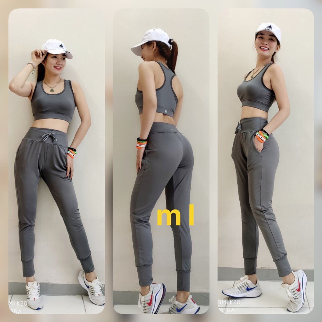 Đồ tập gym nữ, set bộ quần jogger áo bra kèm mút Bin Sports BD062