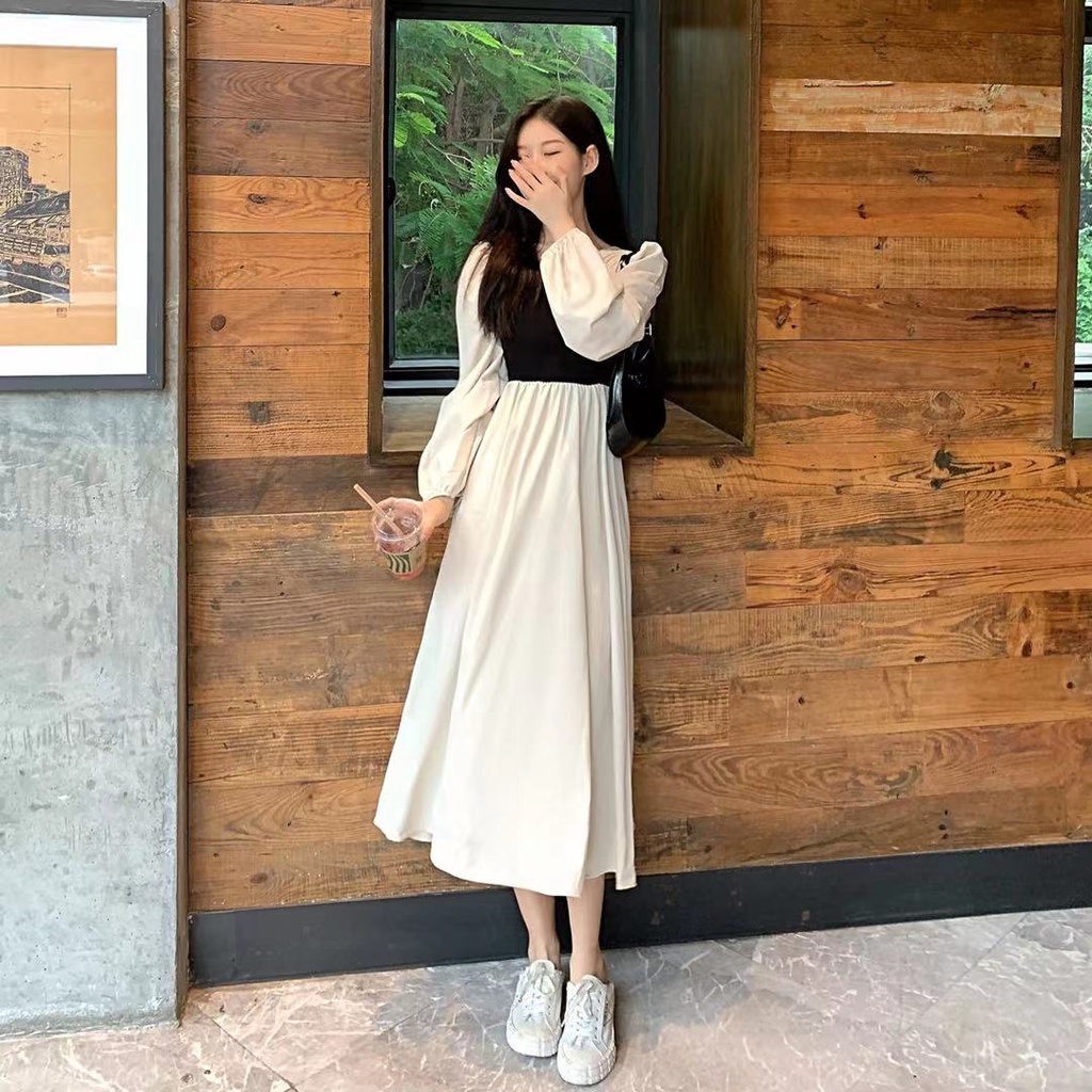 ZHELIHANGFEI Đầm Tay Phồng Cổ Vuông Dáng Ôm Thời Trang Sang Trọng Cho Nữ