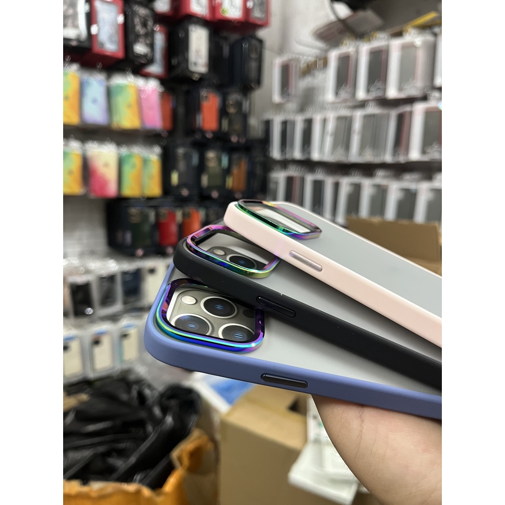 CHÍNH HÃNG  Ốp lưng X&amp;M nhám chống vân lưng cứng viền dẻo màu siêu đẹp VIỀN CAM 7 MÀU iPhone 11 12 13 PRO MAX