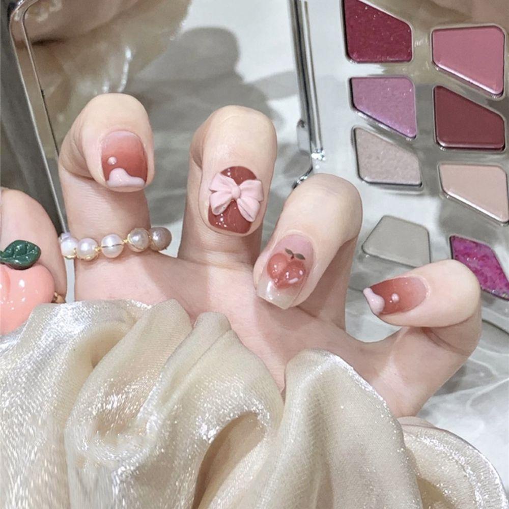 Bộ 24 Móng Tay Giả Ngắn / Tròn / Vuông Che Phủ Toàn Diện Kiểu Pháp