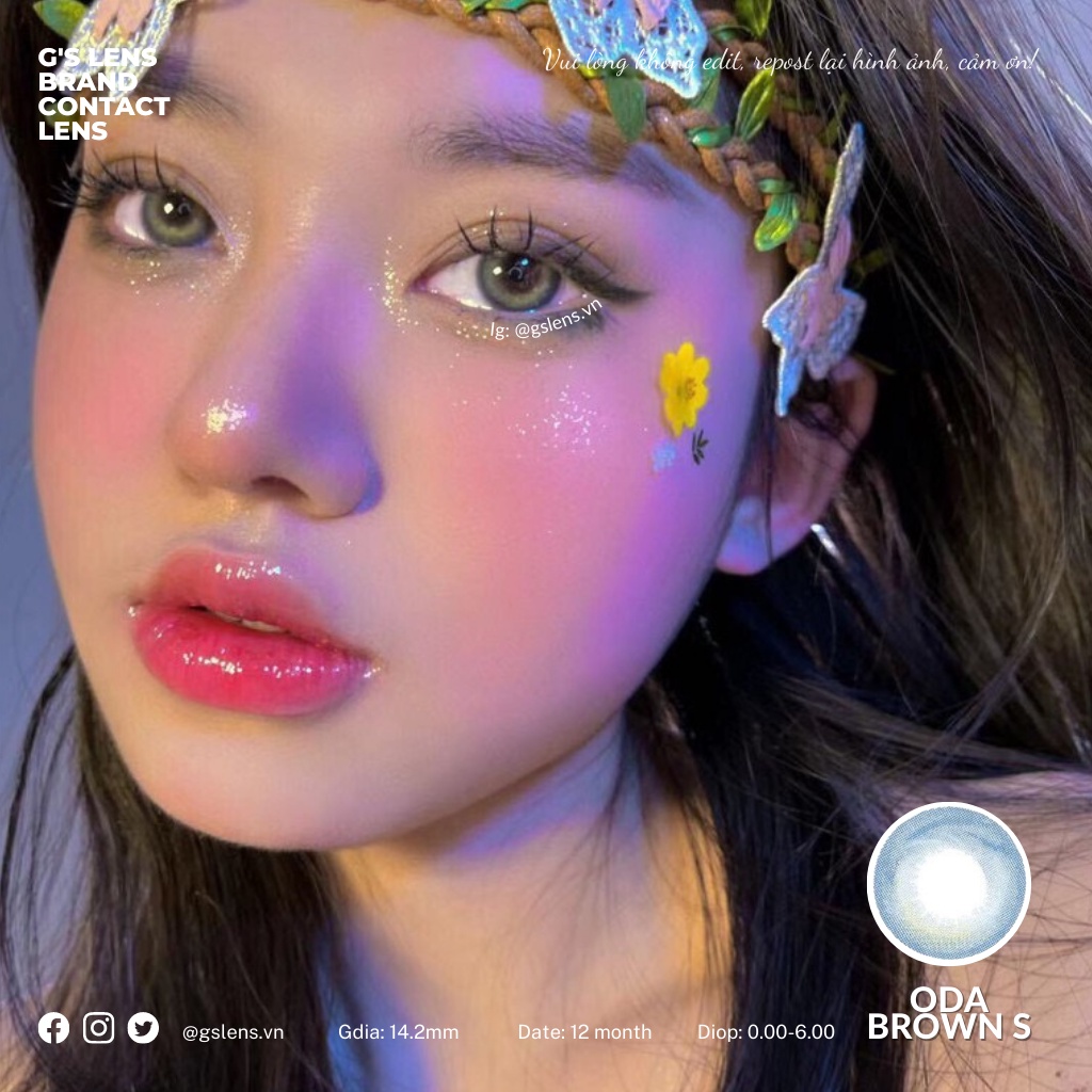 Lens Mắt Kính Áp Tròng Nâu Xanh ODA BROWN Hot Douyin Size S 14.2mm Có 0 Đến 6 Độ Cận