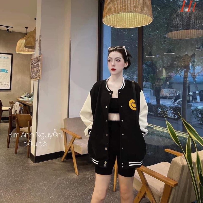 Áo bomber phối tay mặt cười vàng H2A768