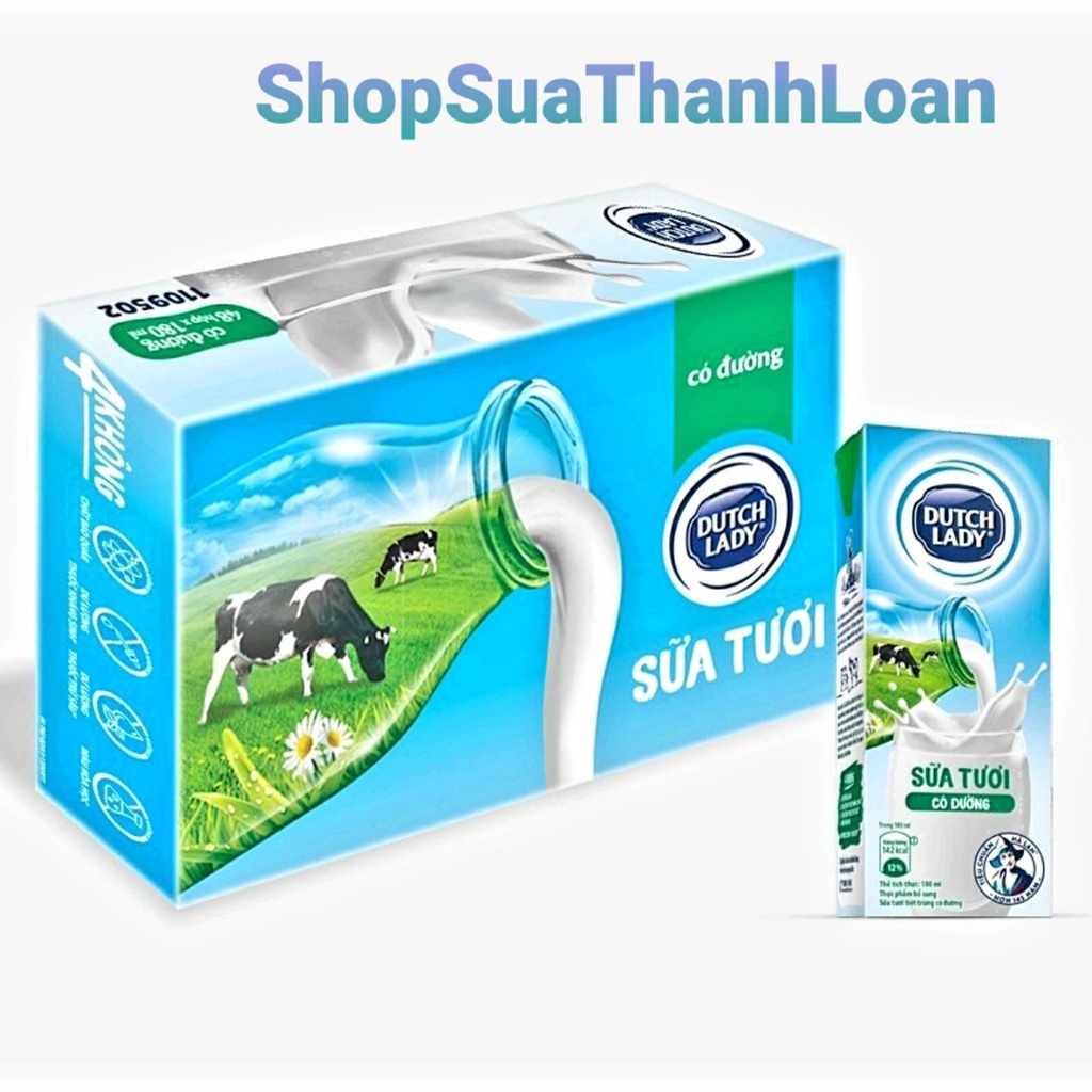 [HSD T8-2023] Thùng 48 hộp Sữa Tươi Tiệt Trùng Dutch Lady Hương Dâu 180ml.