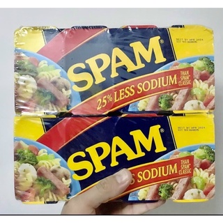 SPAM 25% LESS SODIUM 340 g - THỊT HỘP SPAM ÍT MẶN HÀNG CHUẨN MỸ( 4 Hộp Thịt Spam Ít Mặn )
